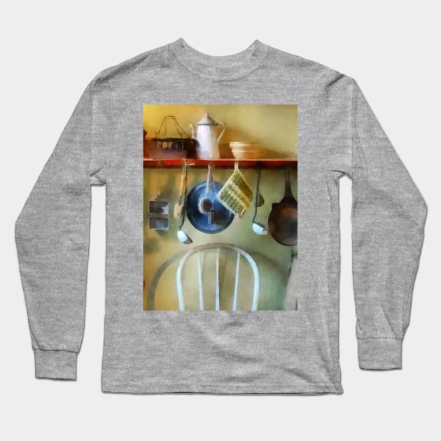 Kitchens - 19th Century Farm Kitchen Long Sleeve T-Shirt by SusanSavad